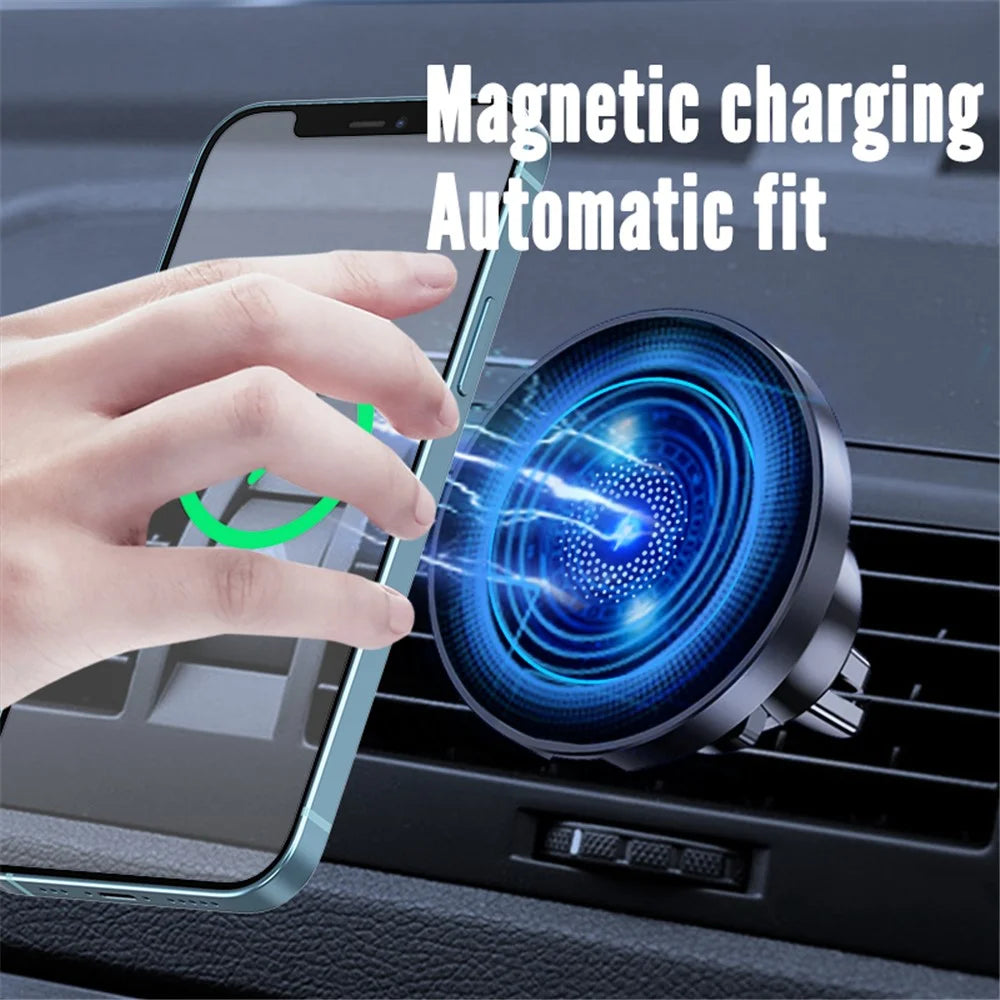 R-JUST RJ-CZ04 Multi-function Vehicle Cell Phone Mount 15W Wireless Magnetic Charger Universal Car Air Vent Phone Holder for iPhone 12/13 Series - Black - 3
