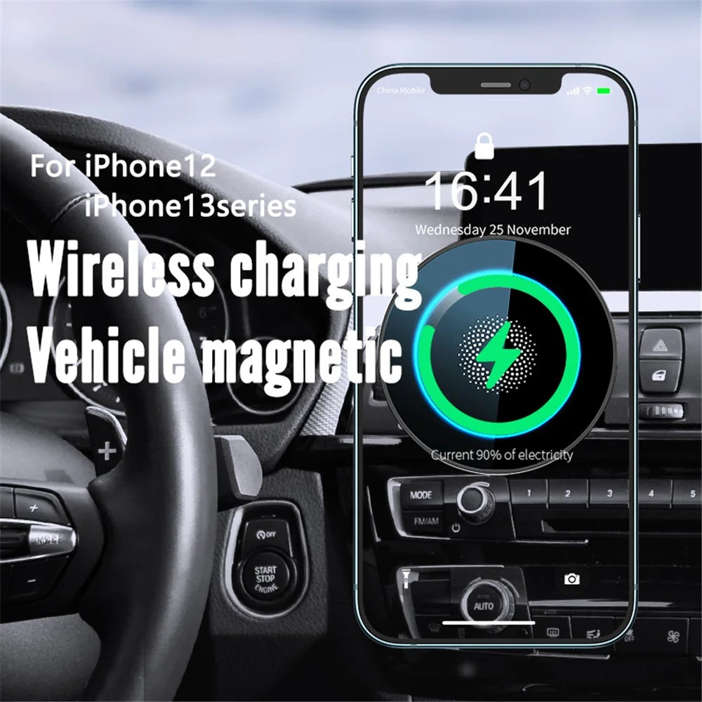 R-JUST RJ-CZ04 Multi-function Vehicle Cell Phone Mount 15W Wireless Magnetic Charger Universal Car Air Vent Phone Holder for iPhone 12/13 Series - Black - 6