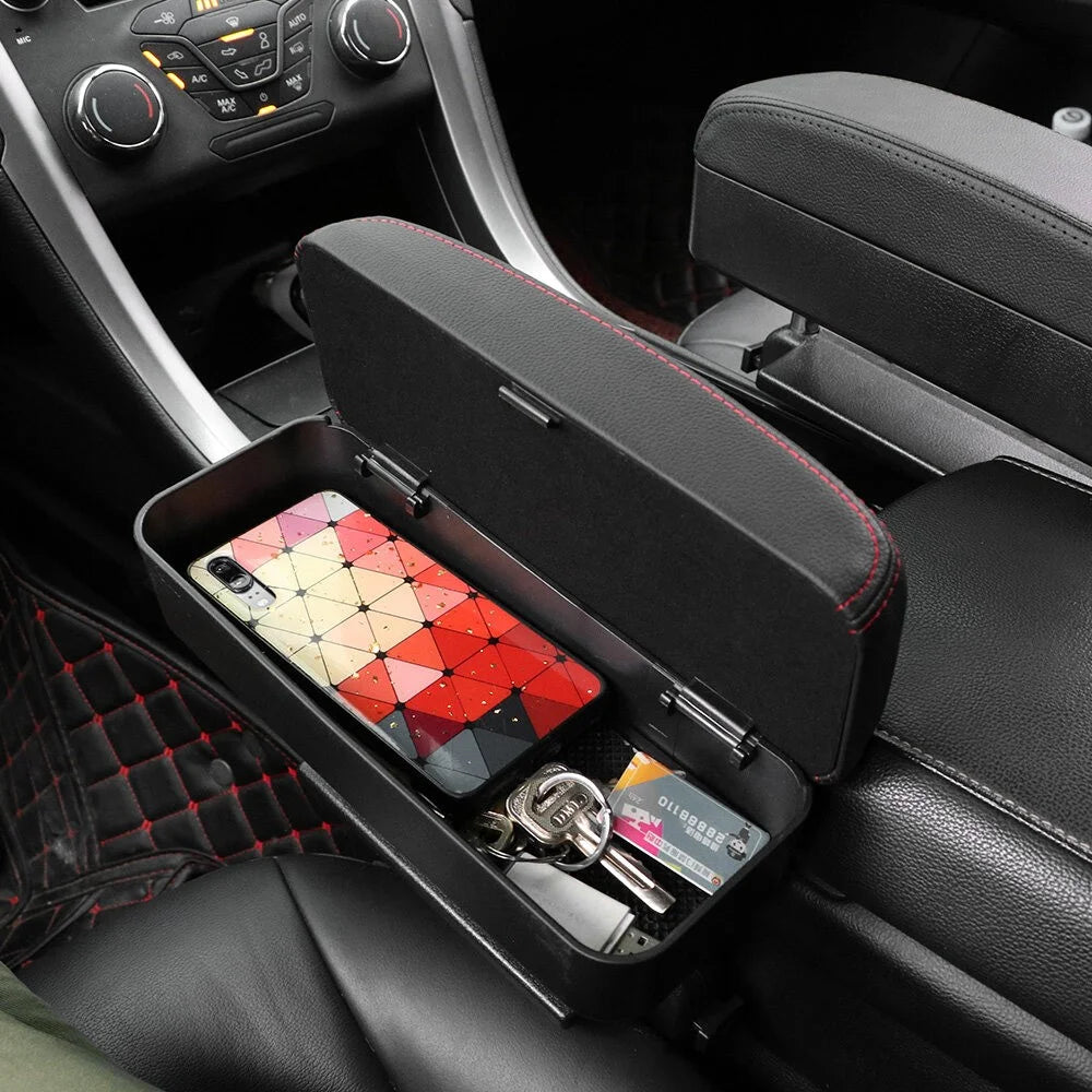 DERANFU Car Center Console Arm Rest Box Elbow Support Seat Gap Organizer Box with Wireless Charging Function - Black/White Line - 5