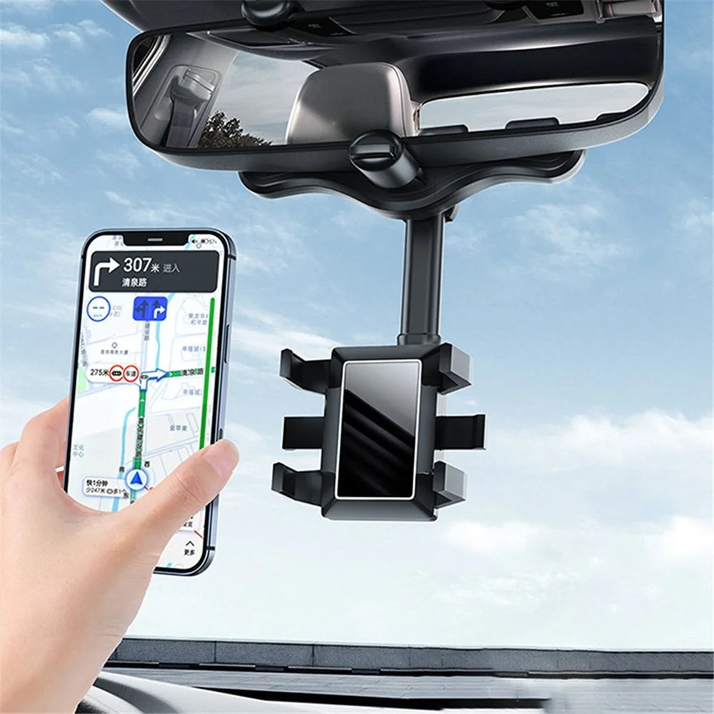 Car Rearview Mirror Phone Holder GPS Rotating Adjustable Telescopic Car Phone Bracket Mount - 1