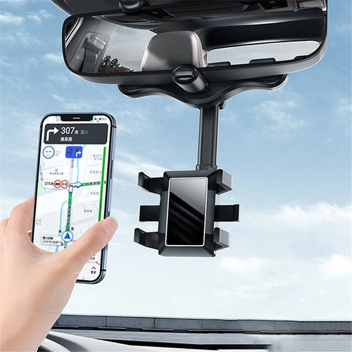 Car Rearview Mirror Phone Holder GPS Rotating Adjustable Telescopic Car Phone Bracket Mount - 1