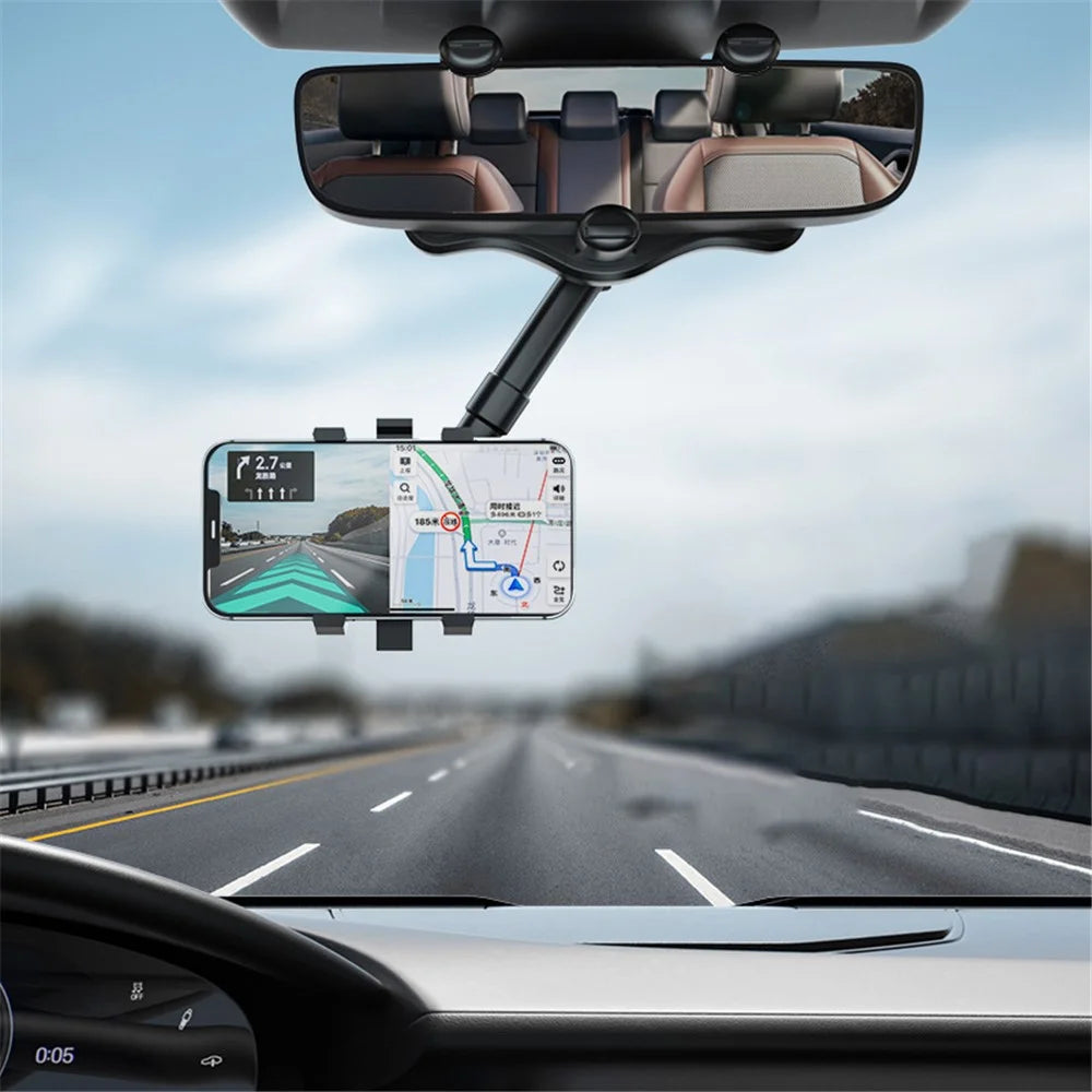 Car Rearview Mirror Phone Holder GPS Rotating Adjustable Telescopic Car Phone Bracket Mount - 4