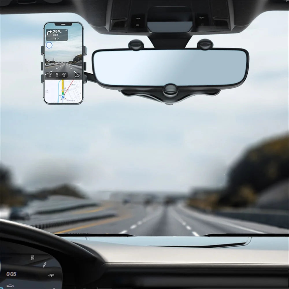 Car Rearview Mirror Phone Holder GPS Rotating Adjustable Telescopic Car Phone Bracket Mount - 5