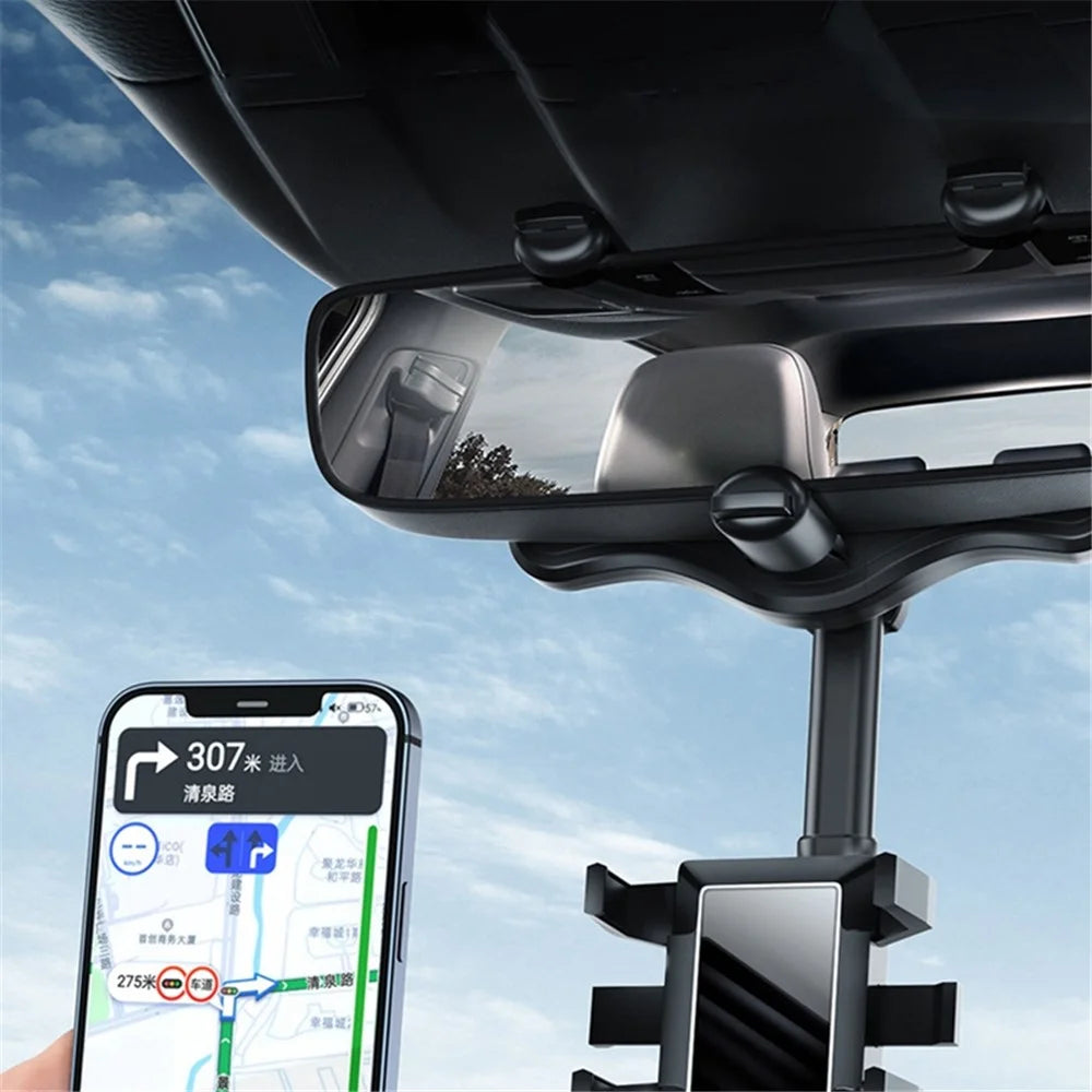 Car Rearview Mirror Phone Holder GPS Rotating Adjustable Telescopic Car Phone Bracket Mount - 6