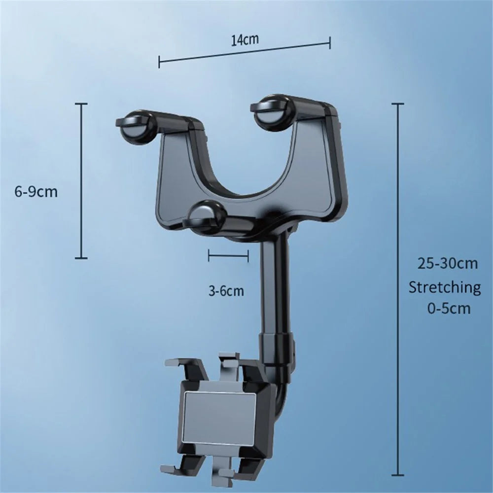 Car Rearview Mirror Phone Holder GPS Rotating Adjustable Telescopic Car Phone Bracket Mount - 7