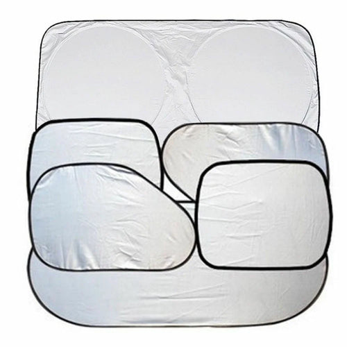 BY-342 6Pcs Car Windshield Sun Shade Set Silver Coated Cloth Car Windshield Cover Front Rear Window Visor - 1
