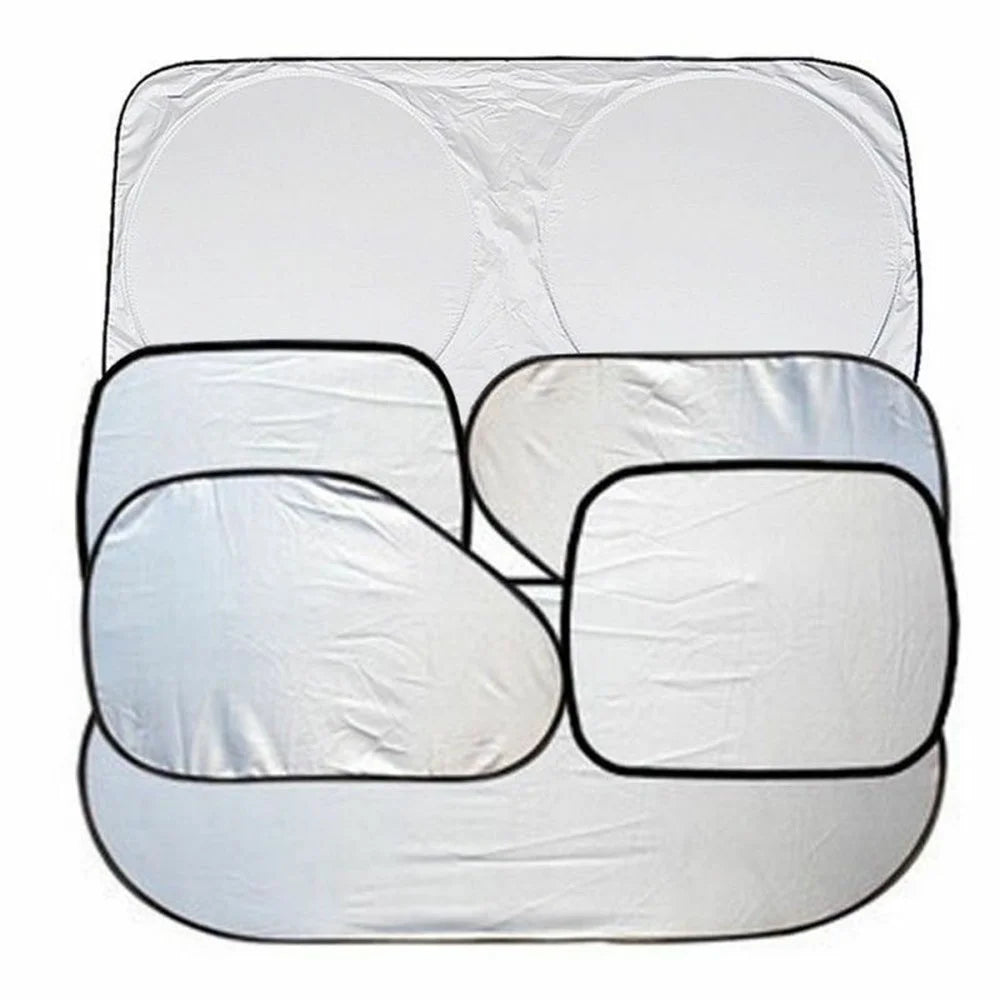 BY-342 6Pcs Car Windshield Sun Shade Set Silver Coated Cloth Car Windshield Cover Front Rear Window Visor - 1