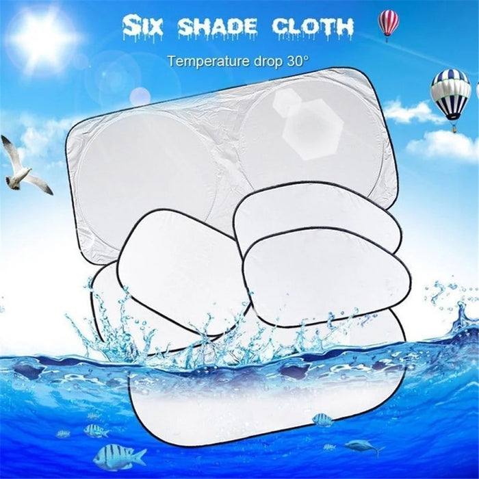 BY-342 6Pcs Car Windshield Sun Shade Set Silver Coated Cloth Car Windshield Cover Front Rear Window Visor - 2