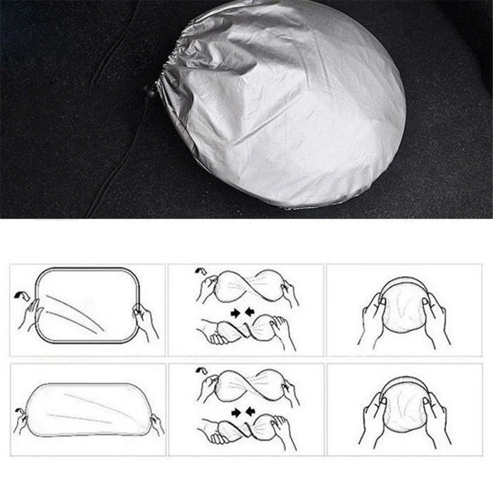 BY-342 6Pcs Car Windshield Sun Shade Set Silver Coated Cloth Car Windshield Cover Front Rear Window Visor - 7