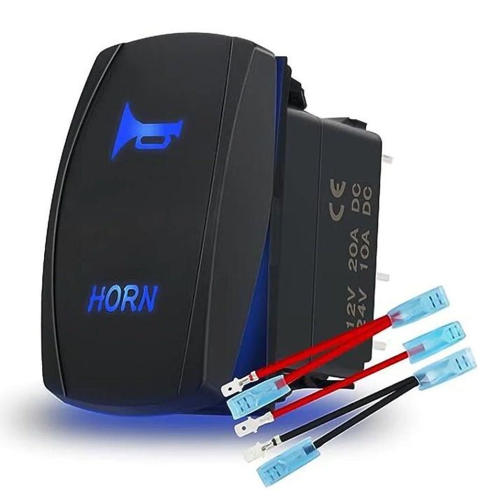 Horn Button Momentary Rocker Switch LED Light 12V 20A / 24V 10A Switch with Jumper Wires Set - 1