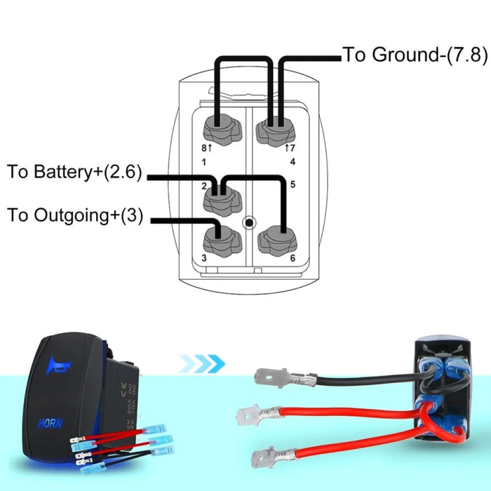 Horn Button Momentary Rocker Switch LED Light 12V 20A / 24V 10A Switch with Jumper Wires Set - 2
