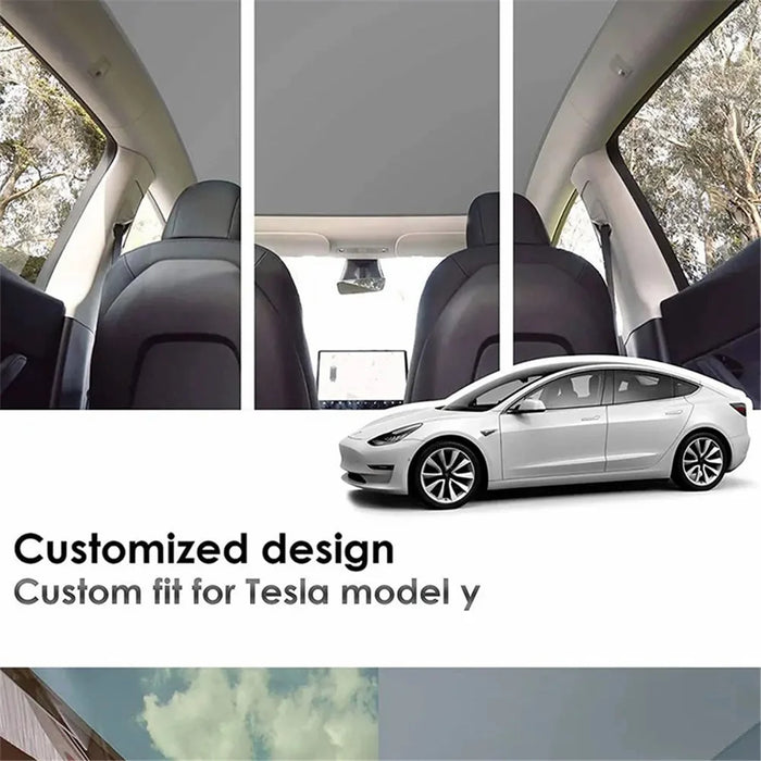 For Model Y 2 Sets Car Glass Roof Sunshade + 1 Set Rear Windshield Sun Shade - Black - 2