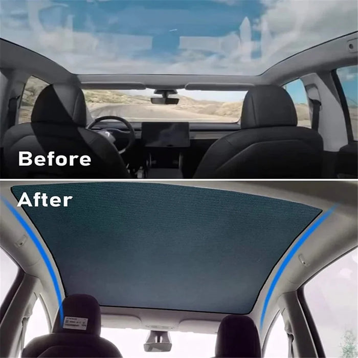 For Model Y 1 Set Car Rear Windshield Sun Shade + 2 Sets Glass Roof Sunshade + 2 Sets Triangle Sun Shade - Black - 3