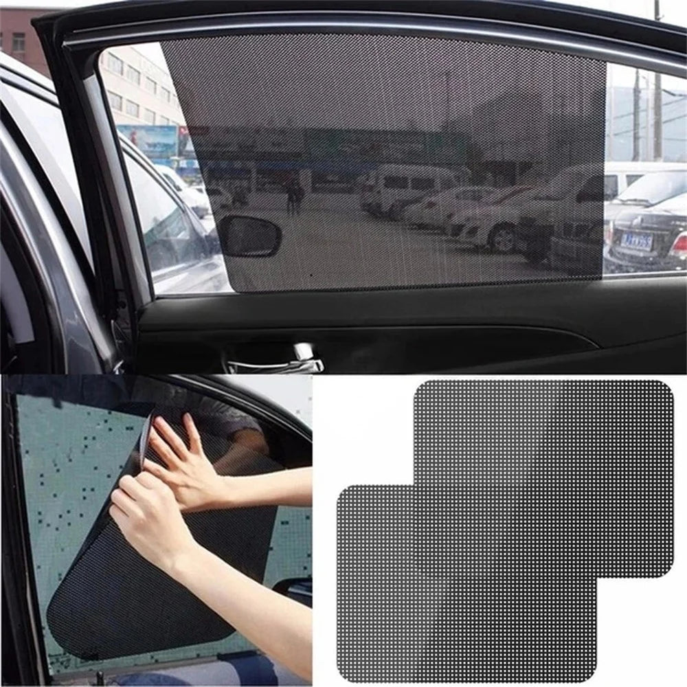 2Pcs 38x42cm Car Window Sunshade Sticker PVC Black Mesh Anti-UV Vehicle Glass Film - 2