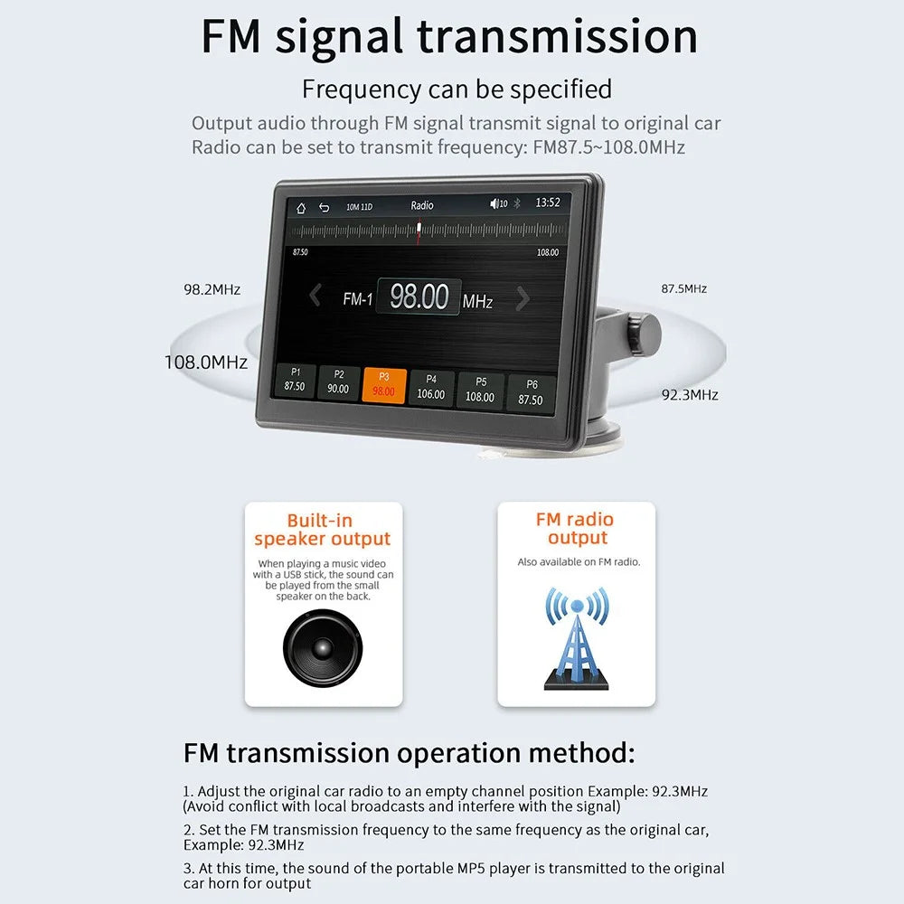W500A 7-inch Touch Screen Car Wireless Carplay FM Radio HD Video MP5 Player with 8-LED Camera - 7