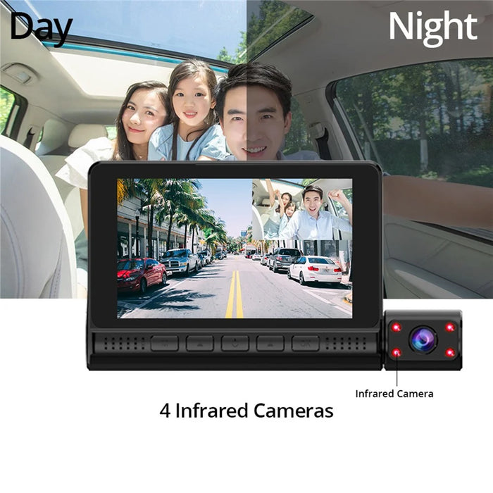 909 Car DVR Dash Cam 1080P Night Vision Parking Monitoring 4.0-inch Touch Screen 3 Cameras Driving Recorder - 4