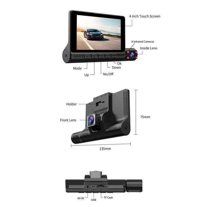909 Car DVR Dash Cam 1080P Night Vision Parking Monitoring 4.0-inch Touch Screen 3 Cameras Driving Recorder - 6