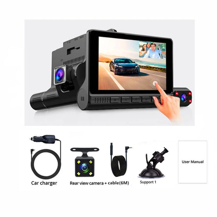 909 Car DVR Dash Cam 1080P Night Vision Parking Monitoring 4.0-inch Touch Screen 3 Cameras Driving Recorder - 7