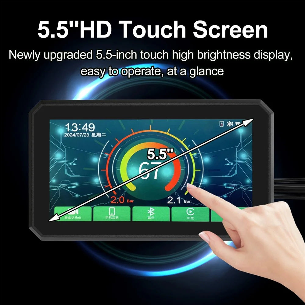 AC200 5.5-inch Screen Motorbike Camcorder DVR Carplay Tire Pressure Monitor Motorcycle Video Recorder - 4