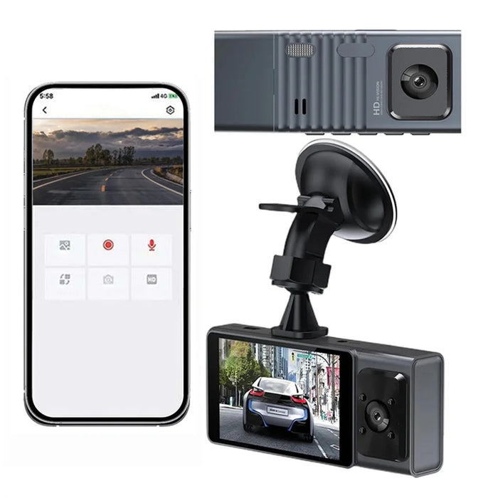 Triple Lens Dashcam 3 Inch IPS Screen 1080P HD Night Vision Car Recording WiFi Camera - 3