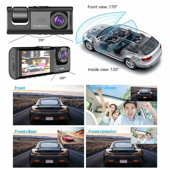S1 Front + Rear + Interior 3 Lens Wide Angle 1080P HD Car DVR Dash Cam with Parking Monitor - 6
