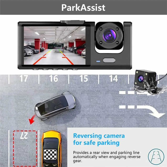 S1 Front + Rear + Interior 3 Lens Wide Angle 1080P HD Car DVR Dash Cam with Parking Monitor - 7