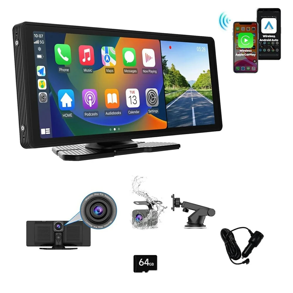 W514B 10.26 Inch Portable CarPlay Screen 1080P Dual Recording AHD Camera with 64G TF Card - 1