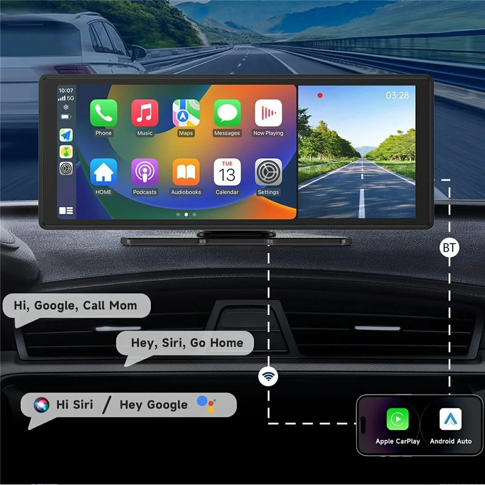 W514B 10.26 Inch Portable CarPlay Screen 1080P Dual Recording AHD Camera with 64G TF Card - 3