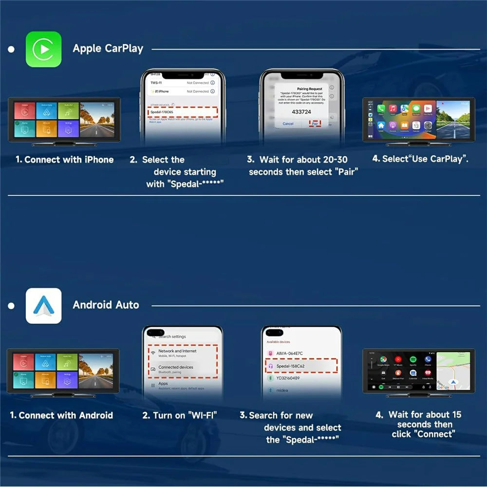 W514B 10.26 Inch Portable CarPlay Screen 1080P Dual Recording AHD Camera with 64G TF Card - 6