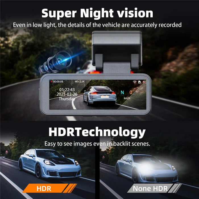4K+2.5K Front and Rear Lens Dash Cam GPS ADAS BSD Intelligent Driving Night Vision Car DVR - 5