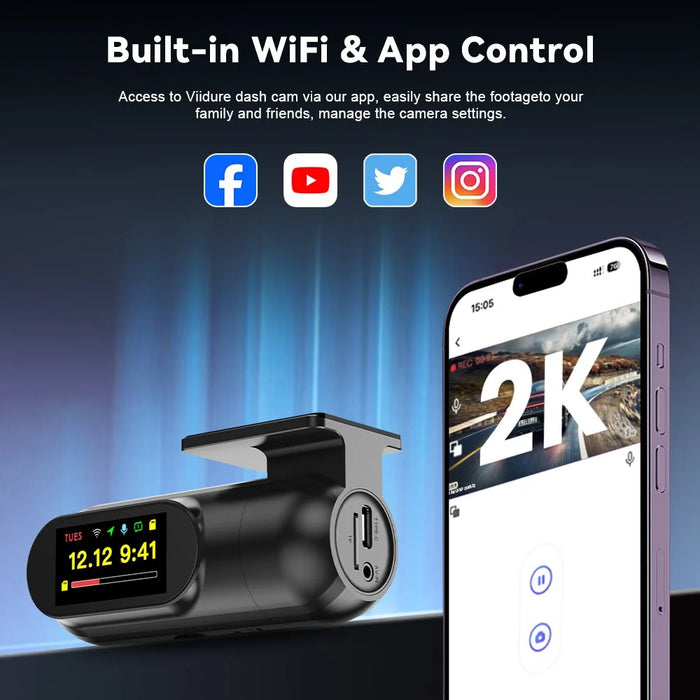 2K WiFi Dash Cam Wide Angle HD Night Vision Car DVR Recorder Support Loop Recording - 6