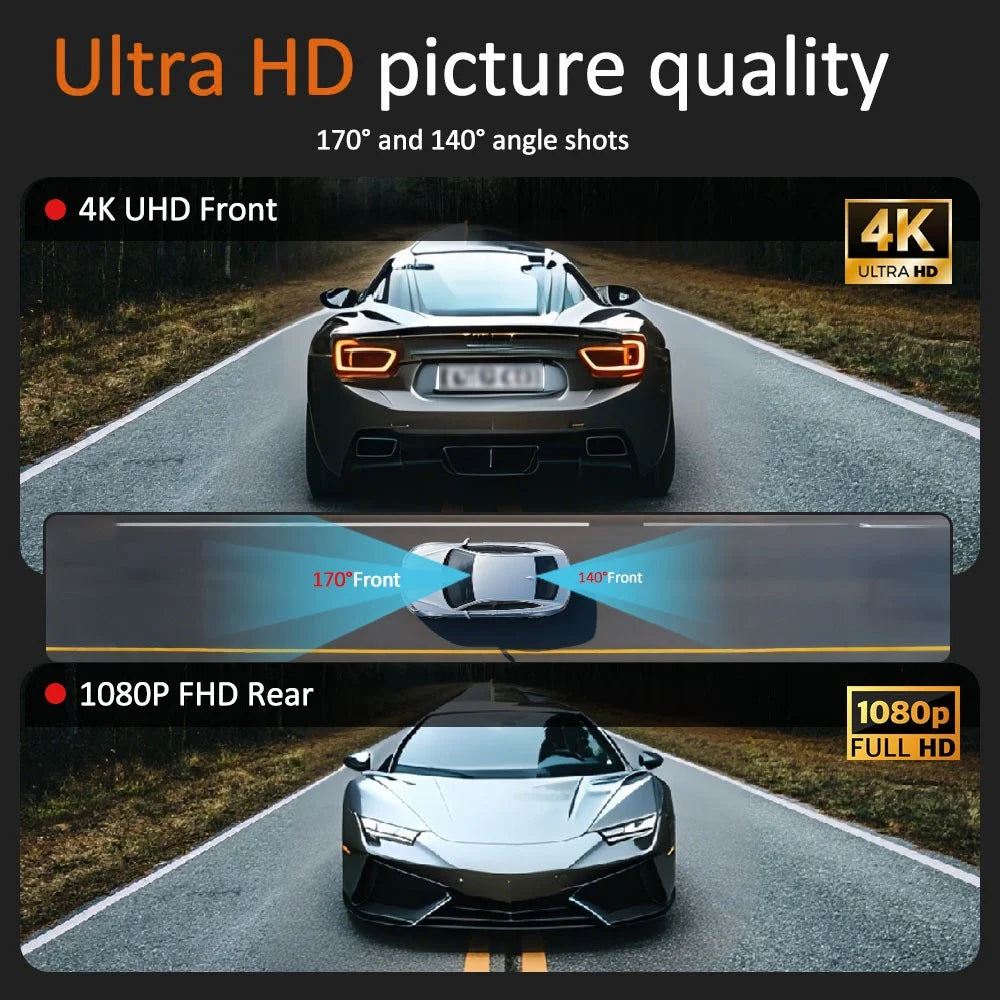 4K UHD Front and 2.5K Rear Dual Recording WiFi GPS Dashcam Built In ADAS for Car Truck SUV - 3