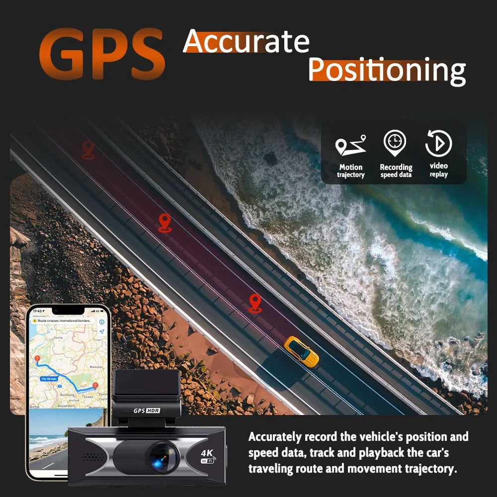 4K UHD Front and 2.5K Rear Dual Recording WiFi GPS Dashcam Built In ADAS for Car Truck SUV - 6