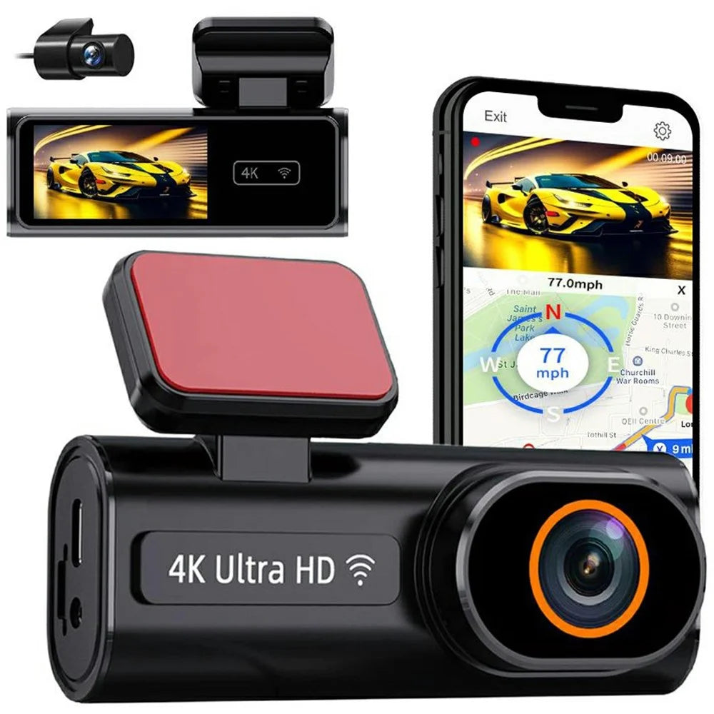 4K Dual Dash Cam Front and Rear Night Vision Parking Monitor GPS Tracking Car DVR - 1