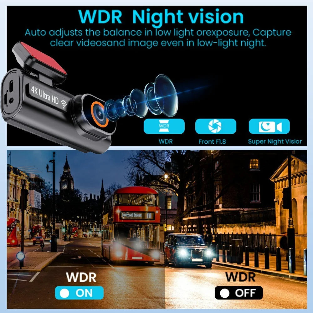 4K Dual Dash Cam Front and Rear Night Vision Parking Monitor GPS Tracking Car DVR - 4