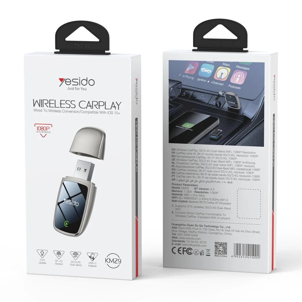 YESIDO KM29 Wireless CarPlay Adapter For Car Stereo 5G  /  2.4G Dual Band WiFi OTA Upgradable - 7