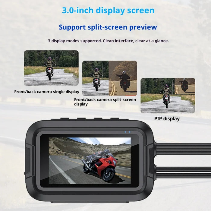 V9 Motorcycle Dash Cam Front and Rear Camera 1080P HD WiFi Night Vision IP65 Waterproof Dual Dash Camera - No GPS - 3