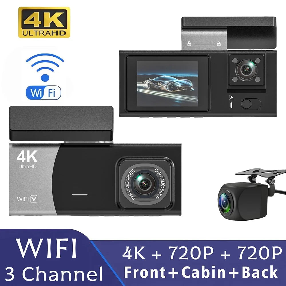 Y08 2.0 Inch IPS Screen 4K Dash Cam Front + Inside + Rear 3 Lens WiFi Car DVR Built-in G-Sensor - 3