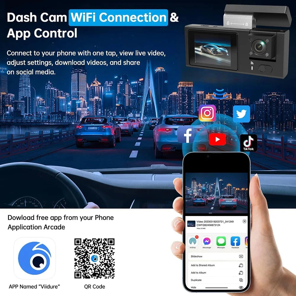Y08 2.0 Inch IPS Screen 4K Dash Cam Front + Inside + Rear 3 Lens WiFi Car DVR Built-in G-Sensor - 7