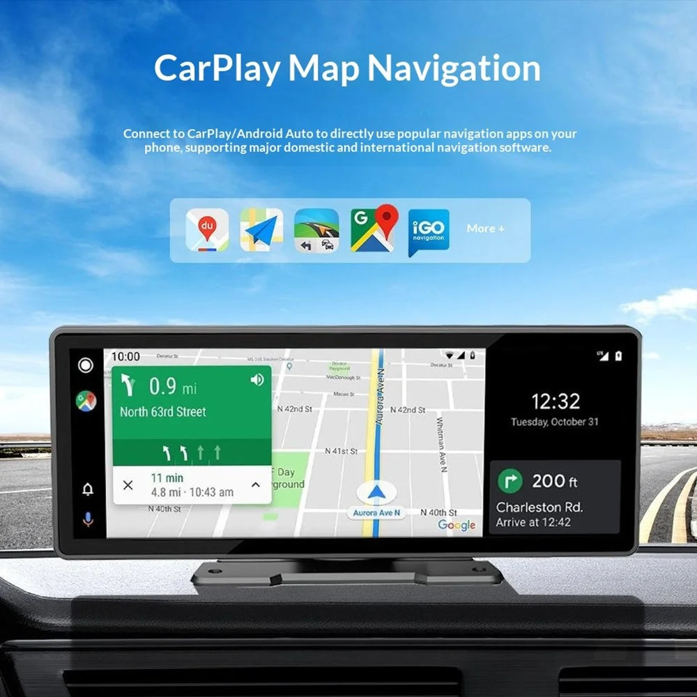 H18C 10.26 inch Wireless CarPlay Dash Cam 4K+1080P Dual Lens Casting MP5 with Night Vision /  Wide Angle Car DVR For Android - 4