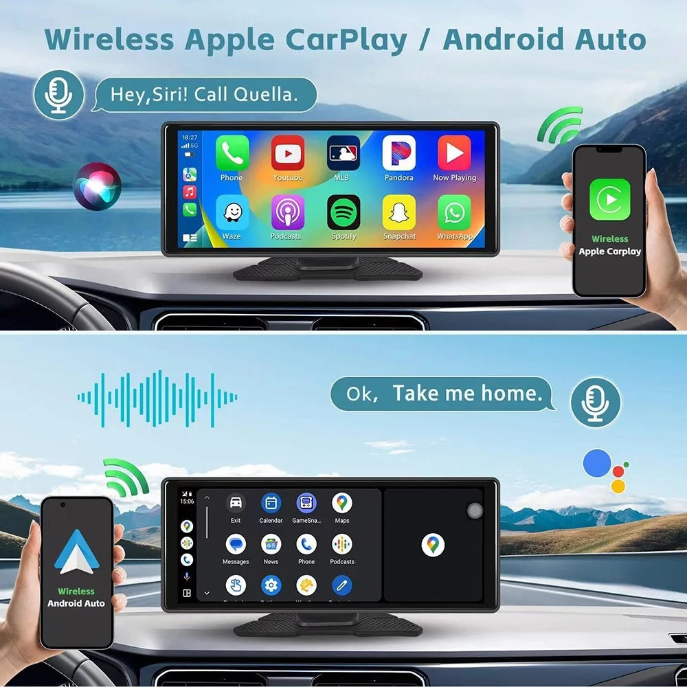 H18C 10.26 inch Wireless CarPlay Dash Cam 4K+1080P Dual Lens Casting MP5 with Night Vision /  Wide Angle Car DVR For Android - 6