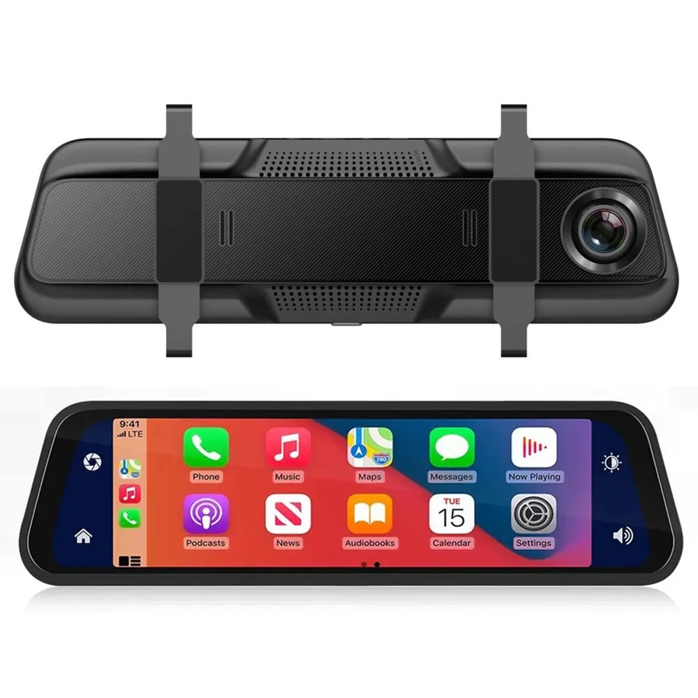 904 9.66 inch Touchscreen Dash Cam CarPlay Full-Screen Streaming Rearview Mirror 4K+1080P Dual Lens Car DVR with Night Vision  /  Emergency Recording - 1