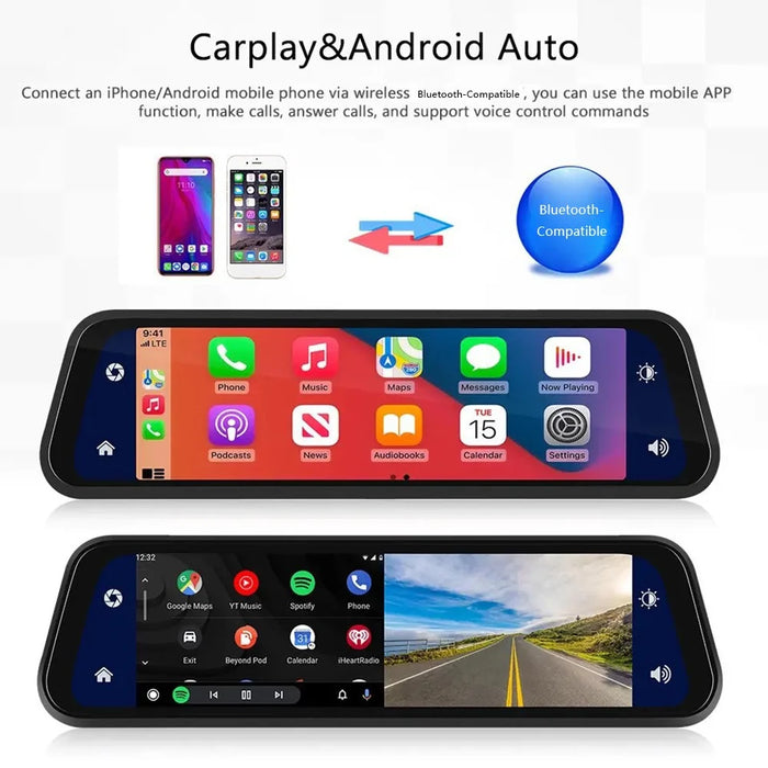 904 9.66 inch Touchscreen Dash Cam CarPlay Full-Screen Streaming Rearview Mirror 4K+1080P Dual Lens Car DVR with Night Vision  /  Emergency Recording - 3