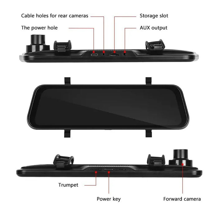 904 9.66 inch Touchscreen Dash Cam CarPlay Full-Screen Streaming Rearview Mirror 4K+1080P Dual Lens Car DVR with Night Vision  /  Emergency Recording - 7