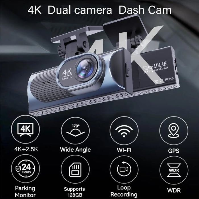 4K Dual Lens Dash Cam 170° Wide Angle Car DVR with WiFi GPS Tracking and Night Vision - 3