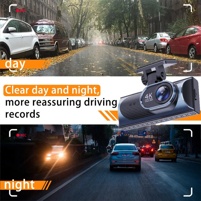4K Dual Lens Dash Cam 170° Wide Angle Car DVR with WiFi GPS Tracking and Night Vision - 4