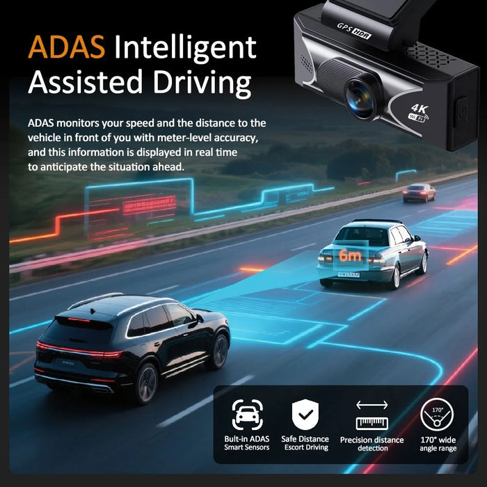 4K Dual Lens Dash Cam with ADAS 170° Wide Angle Car DVR with Night Vision and G-Sensor - 6