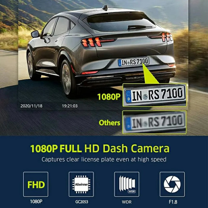 8402 Triple Display WiFi 1080P HD Reverse Camera 10 Inch Touchscreen Rearview Mirror Dash Cam - 7