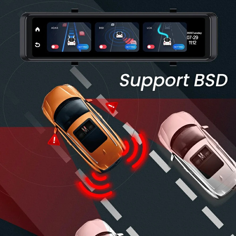 V7 12 Inch Touchscreen Car Dash Cam 4K Front and 1080P Rear Dual Camera ADAS+BSD Video Recorder - 4