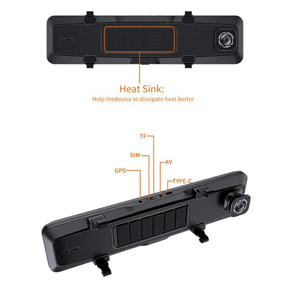 V7 12 Inch Touchscreen Car Dash Cam 4K Front and 1080P Rear Dual Camera ADAS+BSD Video Recorder - 7